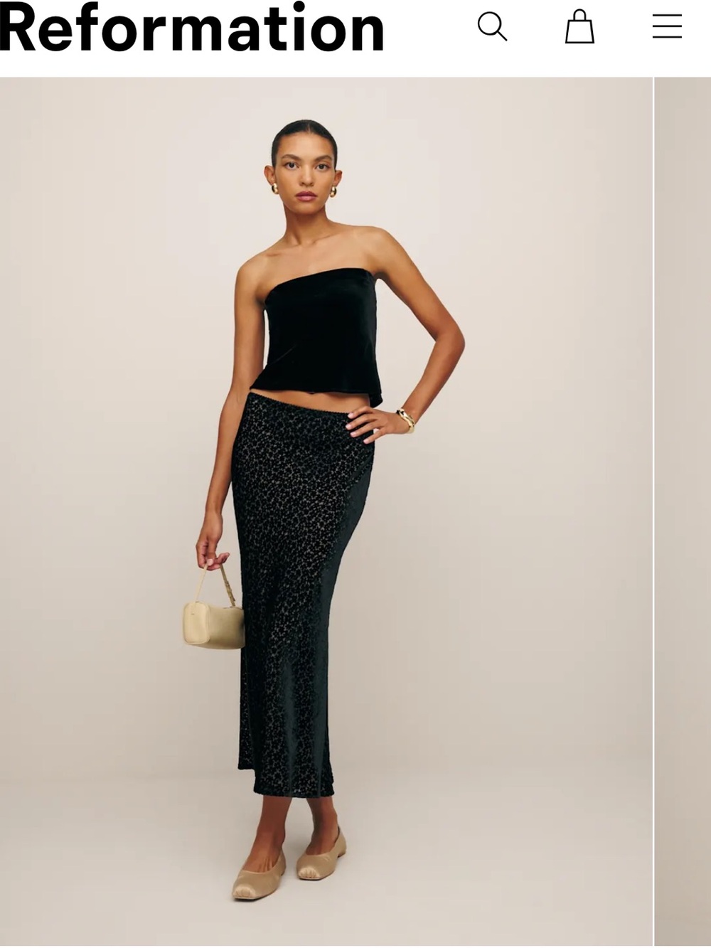 NEVER WORN Reformation Black Velvet Lace Overlay Skirt